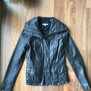 Vince distressed black leather scuba jacket XS